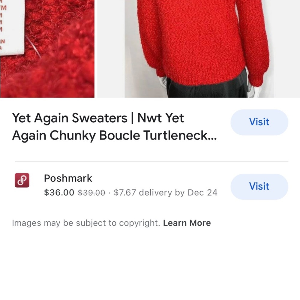 Yet Again New With Tags Chunky TurtleNeck Red Sweater. Size S - Picture 6 of 6